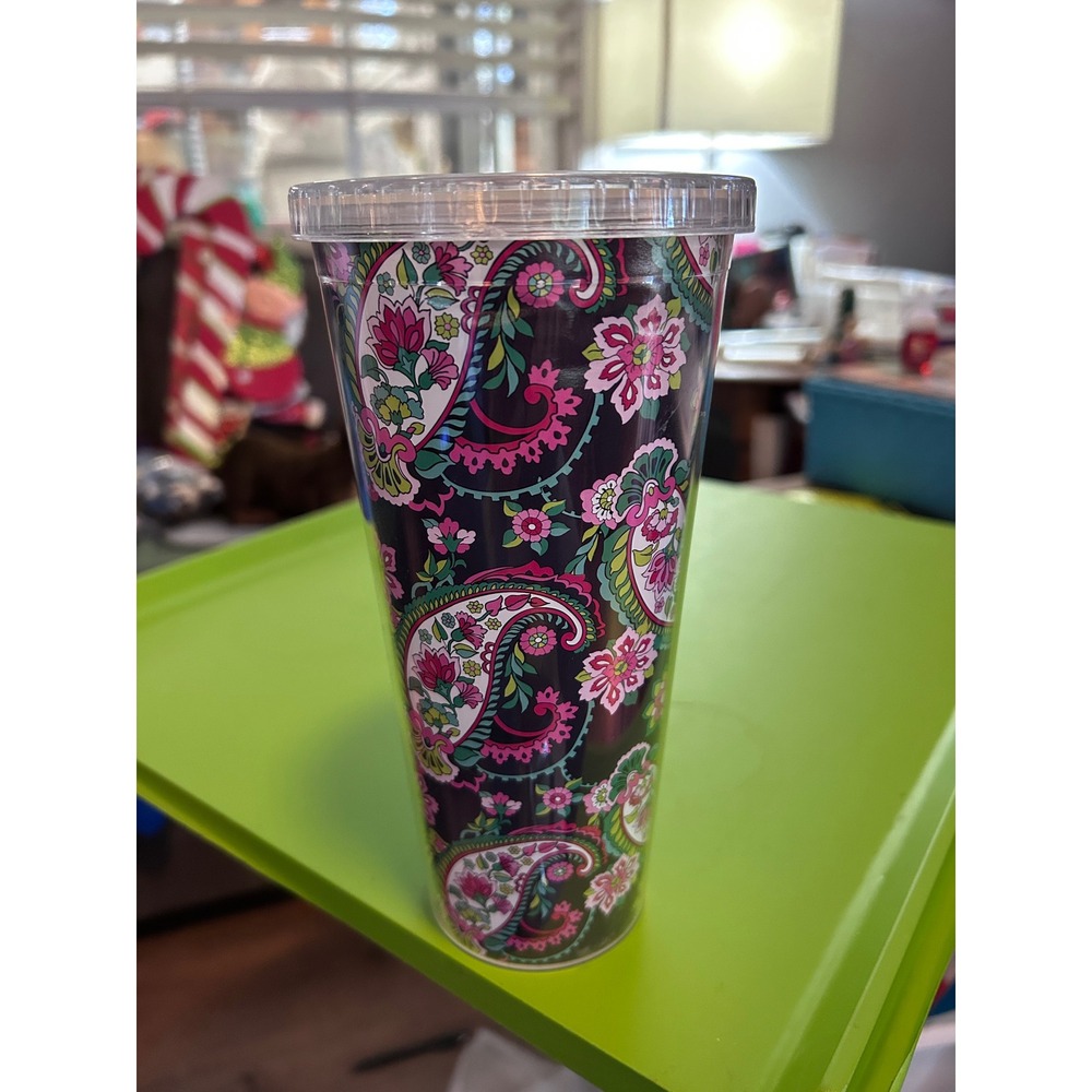 Vera Bradley Paisley Tumbler Cup with Lid BPA Free Reusable Travel no straw